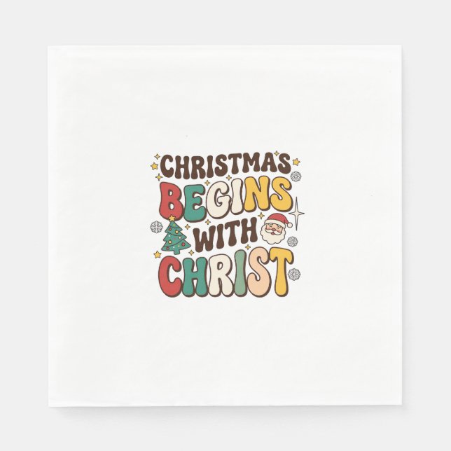 Weihnachten beginnt mit Christus Santa Baum Design Serviette (Vorderseite)