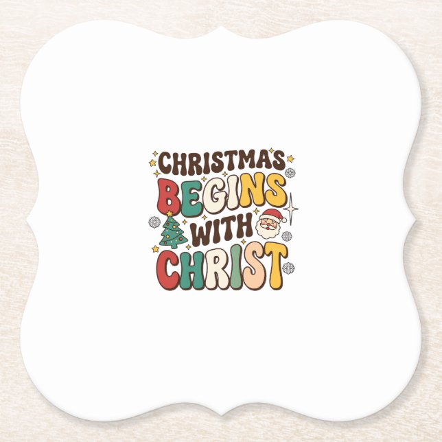 Weihnachten beginnt mit Christus Santa Baum Design Untersetzer (Vorderseite)