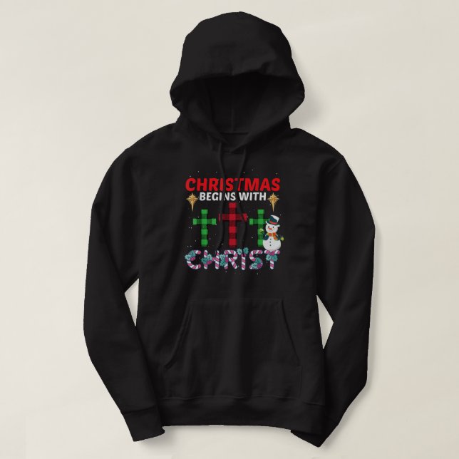 Weihnachten beginnt mit Christus Snowman Christlic Hoodie (Design vorne)