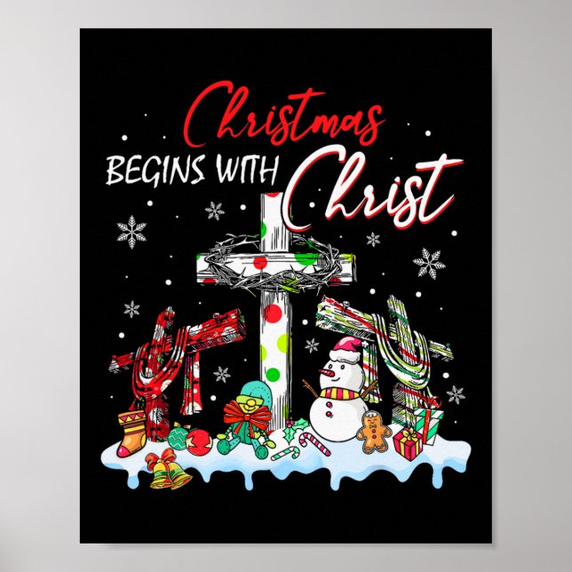Weihnachten beginnt mit Christus Snowman Christlic Poster (Vorne)