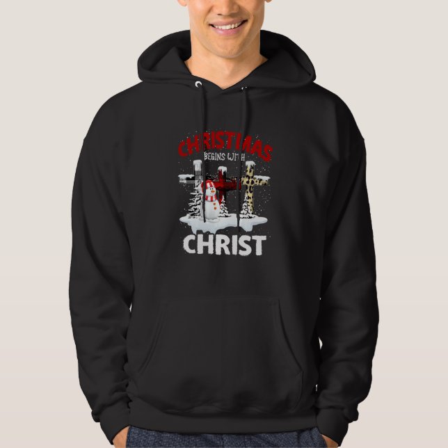 Weihnachten beginnt mit Christus Snowmans Kreuz Je Hoodie (Vorderseite)