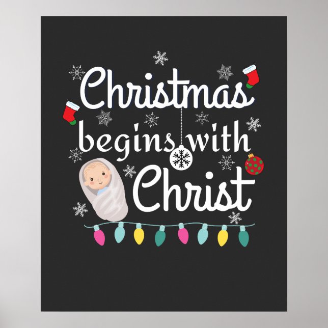 Weihnachten beginnt mit Christus T - Shirt Poster (Vorne)