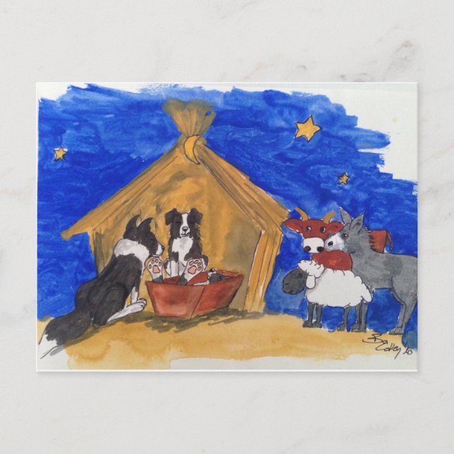 Weihnachten bei Familie Hund Postkarte (Vorderseite)