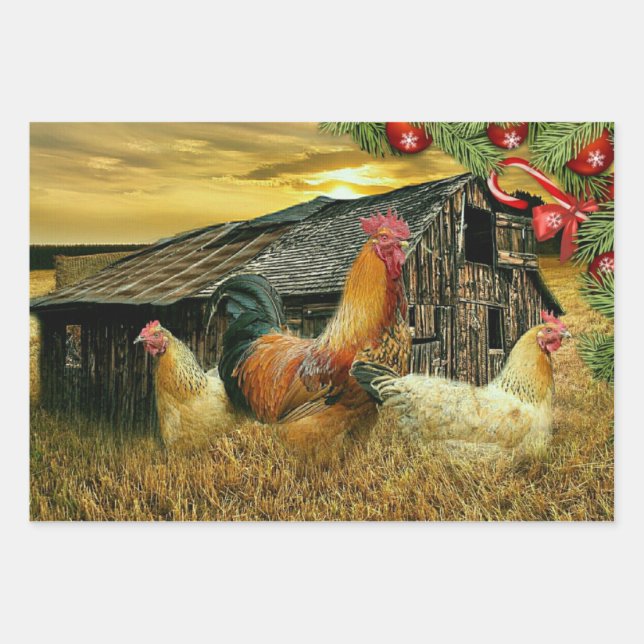 Weihnachten bei Hühnerhühnern Geschenkpapier Set (Vorderseite)