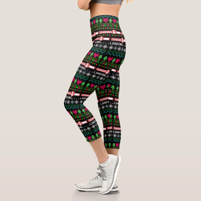 Weihnachten beladen lustige hässliche Weihnachtskr Capri Leggings (Links)