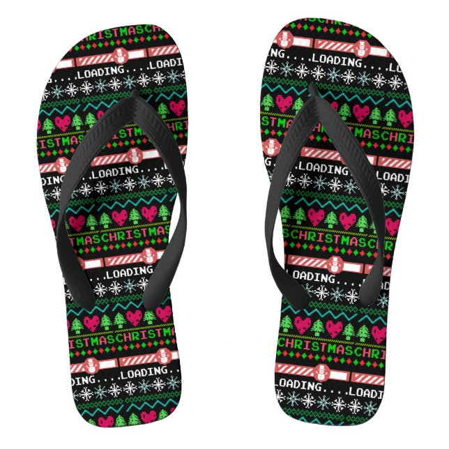 Weihnachten beladen lustige hässliche Weihnachtskr Flip Flops (Fußbett)
