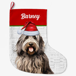 Weihnachten Bergamasco mit dem Namen des Hundes Großer Weihnachtsstrumpf