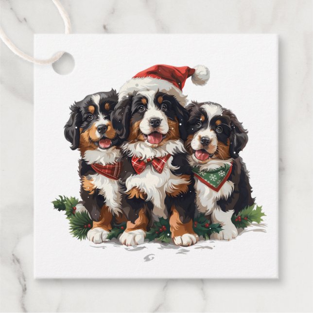 Weihnachten Berner Hunde Geschenkanhänger (Vorderseite)