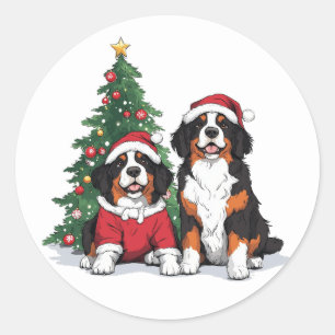 Weihnachten Berner Hunde Runder Aufkleber