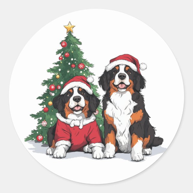 Weihnachten Berner Hunde Runder Aufkleber (Vorderseite)