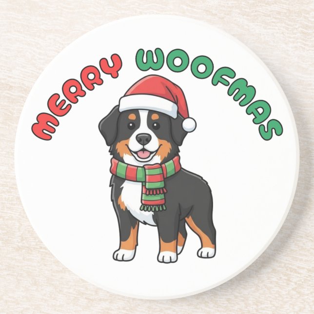 Weihnachten Bernese Hund Untersetzer: Frohe Woofma Getränkeuntersetzer (Vorne)