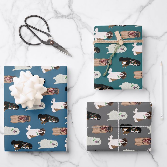 Weihnachten Bernese Leonberger St Bernard Pyrenäen Geschenkpapier Set (Vorderseite)