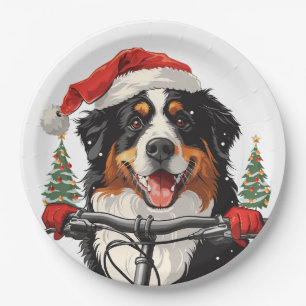 Weihnachten Bernese Mountain Dog Biking Pappteller