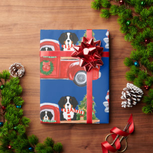 Weihnachten Bernese Mountain Hunde Red Truck Blue Geschenkpapier