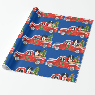 Weihnachten Bernese Mountain Hunde Red Truck Blue Geschenkpapier
