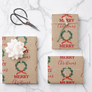 Weihnachten Berry Wreath Holiday Kraft Geschenkpapier Set