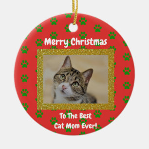 Weihnachten Beste Katze Mama je Tier Foto Keramik Ornament