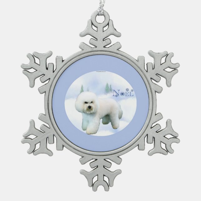 Weihnachten Bichon Frise Schneeflocken Zinn-Ornament (Vorderseite)