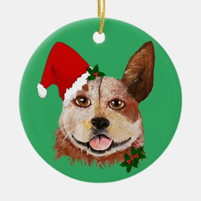 Weihnachten Big Eyes Grüne Rinder Hunde Weihnachts Keramik Ornament (Vorne)