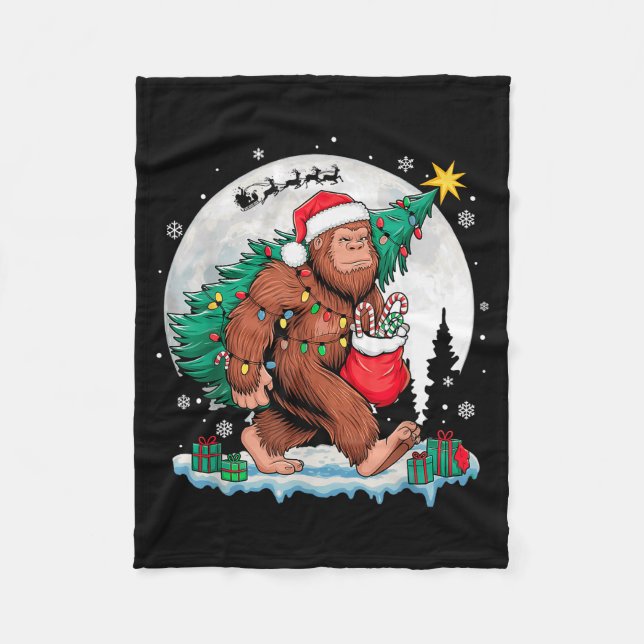 Weihnachten Bigfoot Santa Baum Schlitten Mond Lust Fleecedecke (Vorderseite)