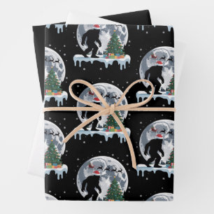 Weihnachten Bigfoot Weihnachtsmann Baum Schlitten Geschenkpapier Set