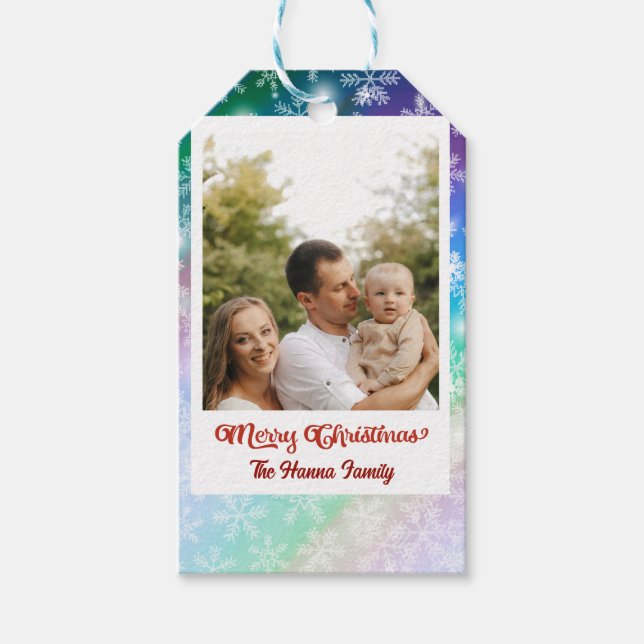 Weihnachten - Bild und Name hinzufügen, Schneefloc Geschenkanhänger (Vorderseite)