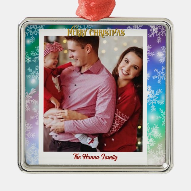 Weihnachten - Bild und Name hinzufügen, Schneefloc Ornament Aus Metall (Vorne)