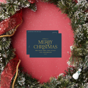 Weihnachten blau elegante minimale moderne Typogra Folien Feiertagspostkarte