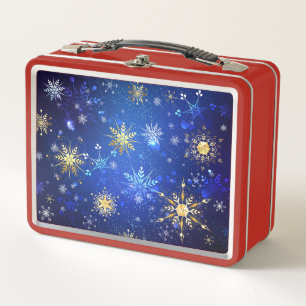 Weihnachten Blau Hintergrund mit goldenen Schneefl Metall Brotdose