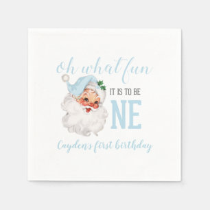 Weihnachten Blau Santa Erster Geburtstag Serviette