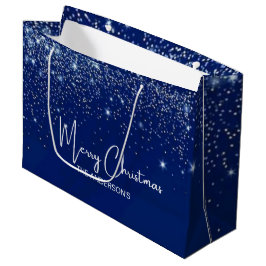 Weihnachten blau silber weiß glitzer Familienname  Große Geschenktüte
