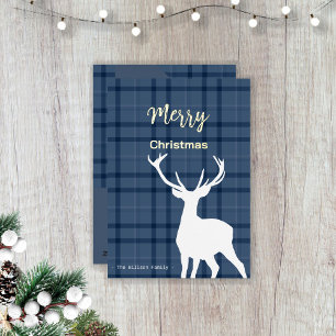 Weihnachten Blau Tartan und Hirsche Folien Feiertagskarte