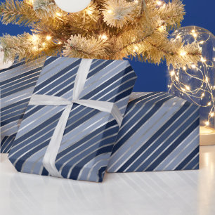 Weihnachten - Blau und Silberstreifen Geschenkpapier