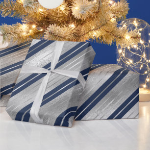 Weihnachten - Blau und Silberstreifen Geschenkpapier