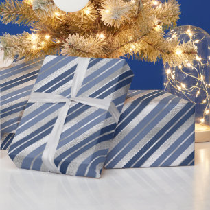 Weihnachten - Blau und Silberstreifen Geschenkpapier