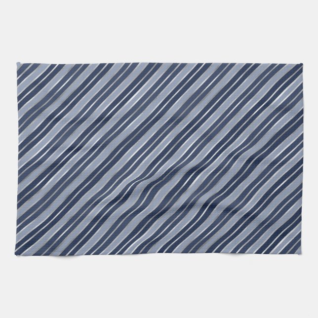 Weihnachten - Blau und Silberstreifen Geschirrtuch (Horizontal)