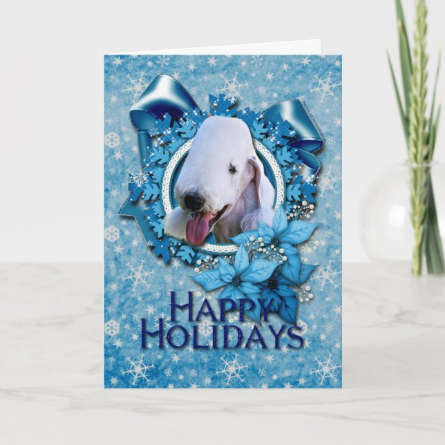 Weihnachten - blaue Schneeflocke - Bedlington (Vorderseite)