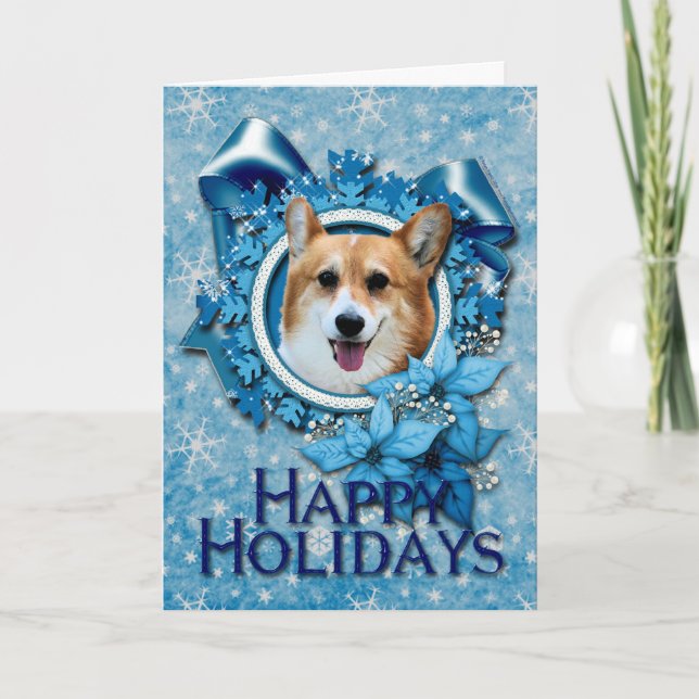 Weihnachten - blaue Schneeflocke - Corgi - Owen (Vorderseite)