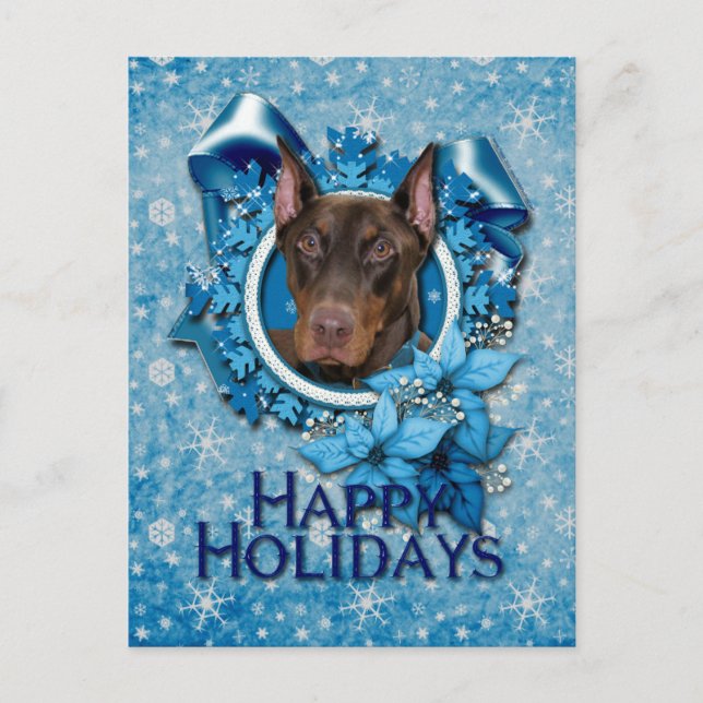 Weihnachten - blaue Schneeflocke - Dobermann - (Vorderseite)