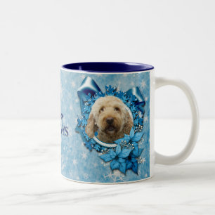 Weihnachten - blaue Schneeflocke - Goldendoodle Zweifarbige Tasse