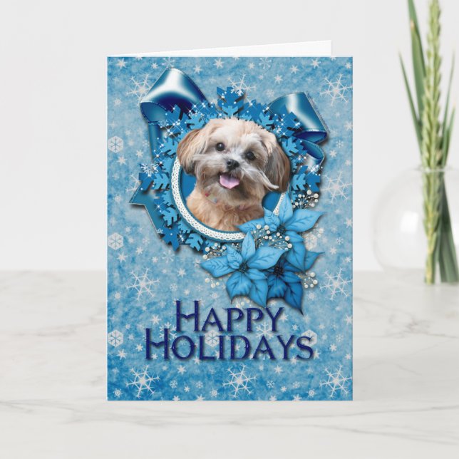 Weihnachten - blaue Schneeflocke - ShihPoo - (Vorderseite)