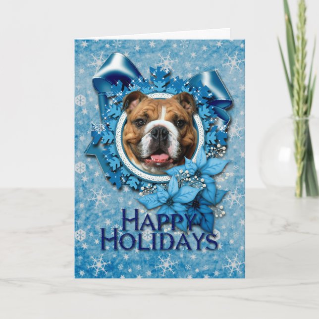 Weihnachten - Blaue Schneeflocken - Bulldog (Vorderseite)