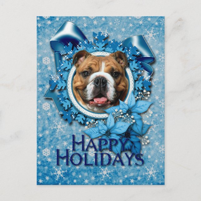 Weihnachten - Blaue Schneeflocken - Bulldog (Vorderseite)