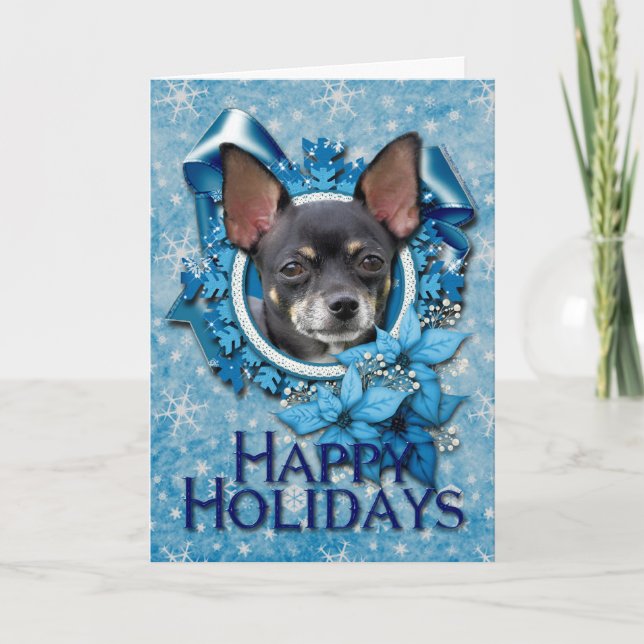 Weihnachten - Blaue Schneeflocken - Chihuahua (Vorderseite)