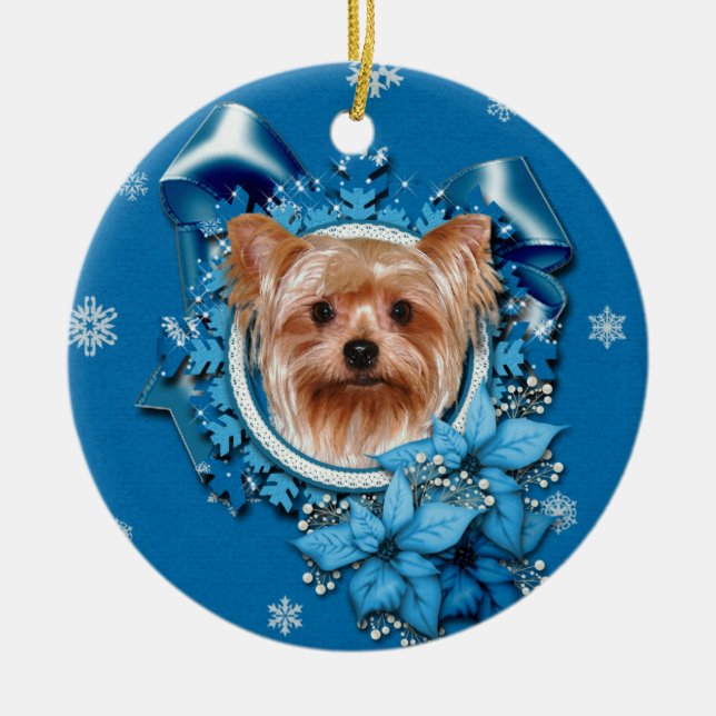 Weihnachten - blaue Schneeflocken - Yorkshire Keramik Ornament (Vorne)