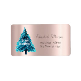 Weihnachten, Blauer Weihnachtsbaum, Rose Gold Adressaufkleber