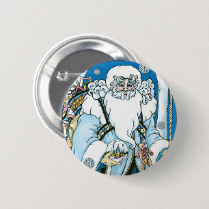 Weihnachten, Blauer Weihnachtsmann mit Snowglobe Button