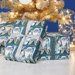 Weihnachten, Blauer Weihnachtsmann mit Snowglobe Geschenkpapier