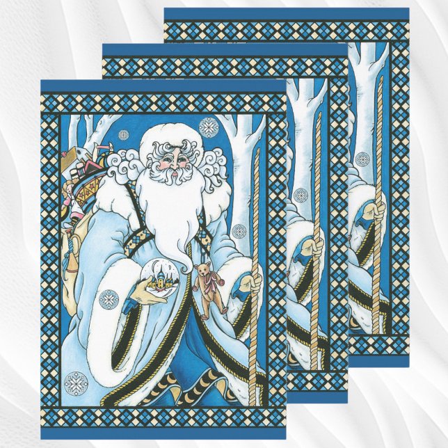 Weihnachten, Blauer Weihnachtsmann mit Snowglobe Geschenkpapier Set (Vintage Christmas, Blue Santa Claus with Snow Globe Wrapping Paper Sheets)