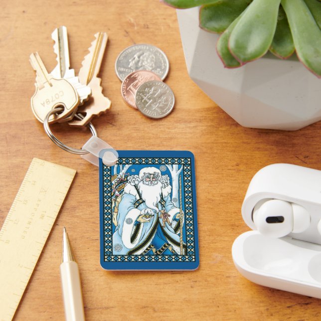 Weihnachten, Blauer Weihnachtsmann mit Snowglobe Schlüsselanhänger (Schreibtisch)